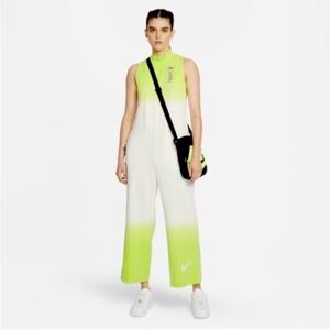 Nike Neon Green and White Ombré Wide Leg Jumpsuit Athleisure Street Style Sz XS